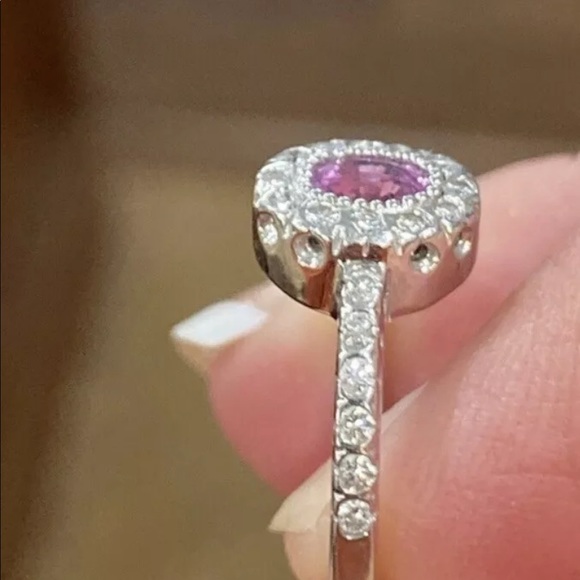 14k GENUINE Pink Sapphire & Diamond Halo Ring - Picture 15 of 15